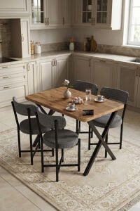 Mutfak Masası 4 Sandalyeli Set 110x70 cm Modern Bahçe Cafe Masa Takımı 4 Kişilik Tedy 9880 Gri