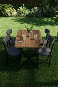 Mutfak Masası 4 Sandalyeli Set 110x70 cm Modern Bahçe Cafe Masa Takımı 4 Kişilik Tedy 9880 Gri