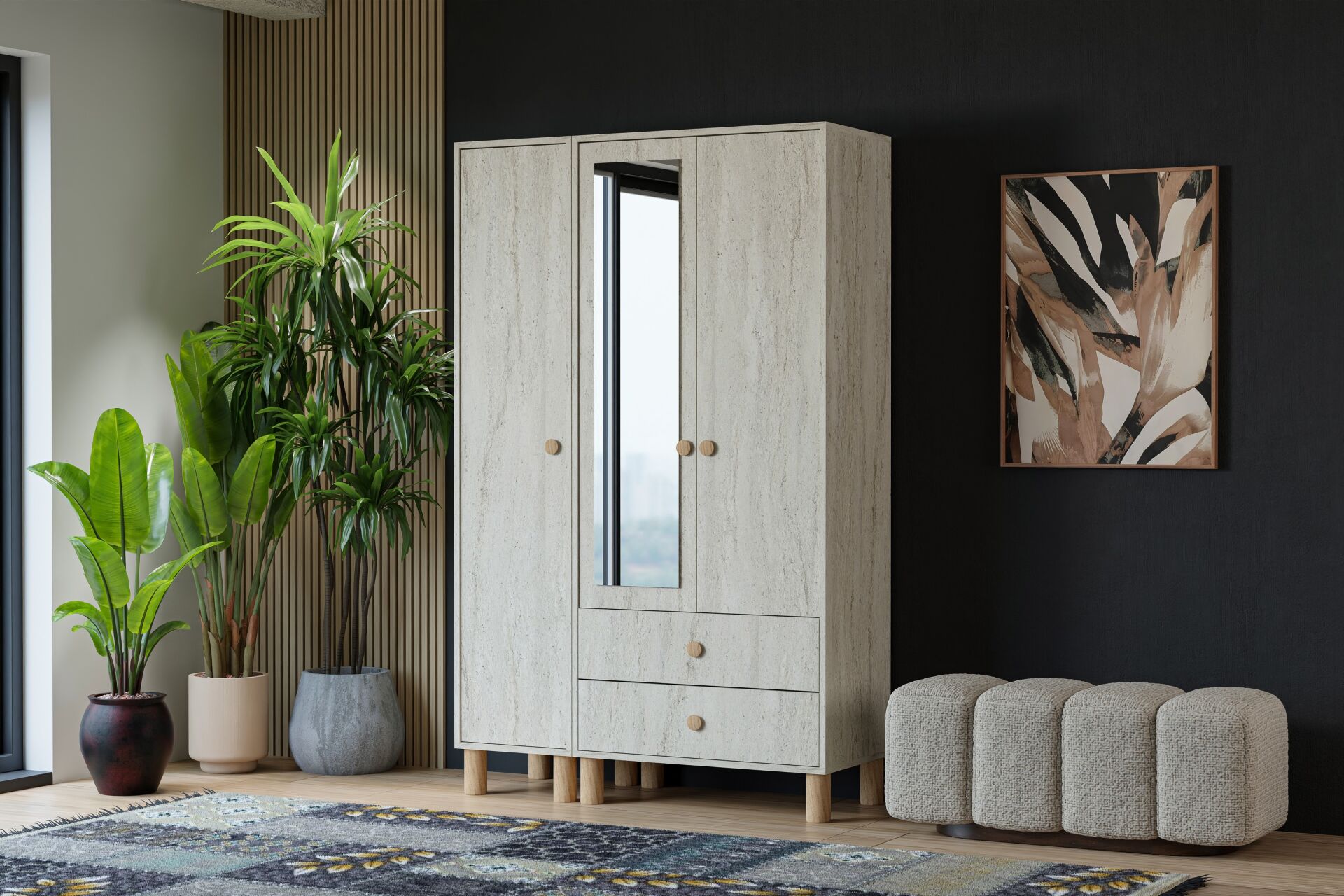 Vera 3 Kapılı Dolap - Traverten TN0408