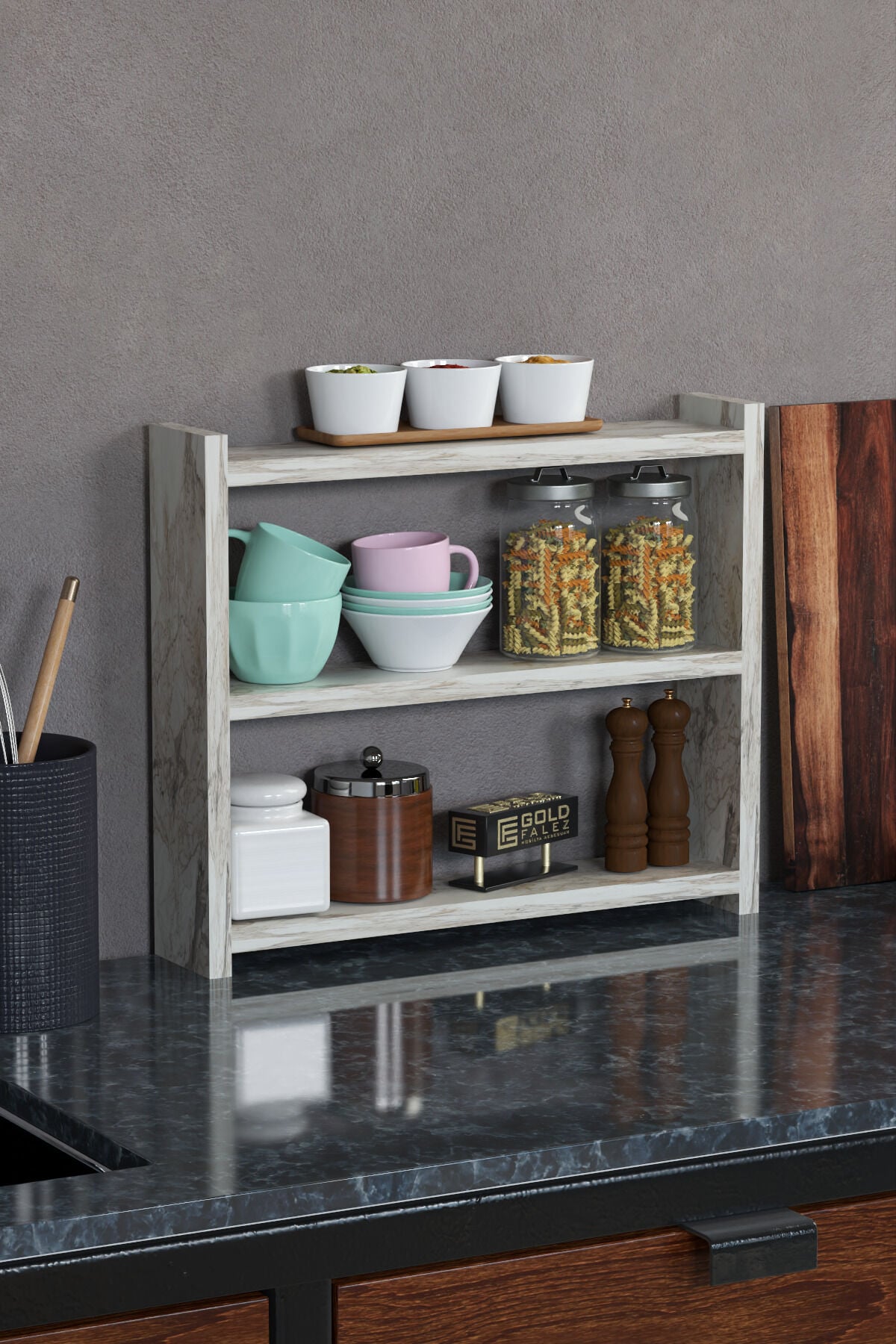 MD 3-Tier Countertop Organiser Efes White