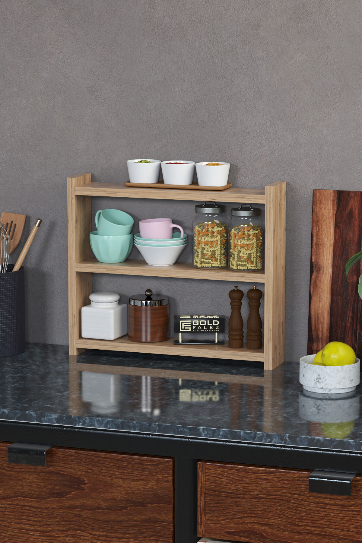 MD 3-Tier Countertop Organiser Walnut