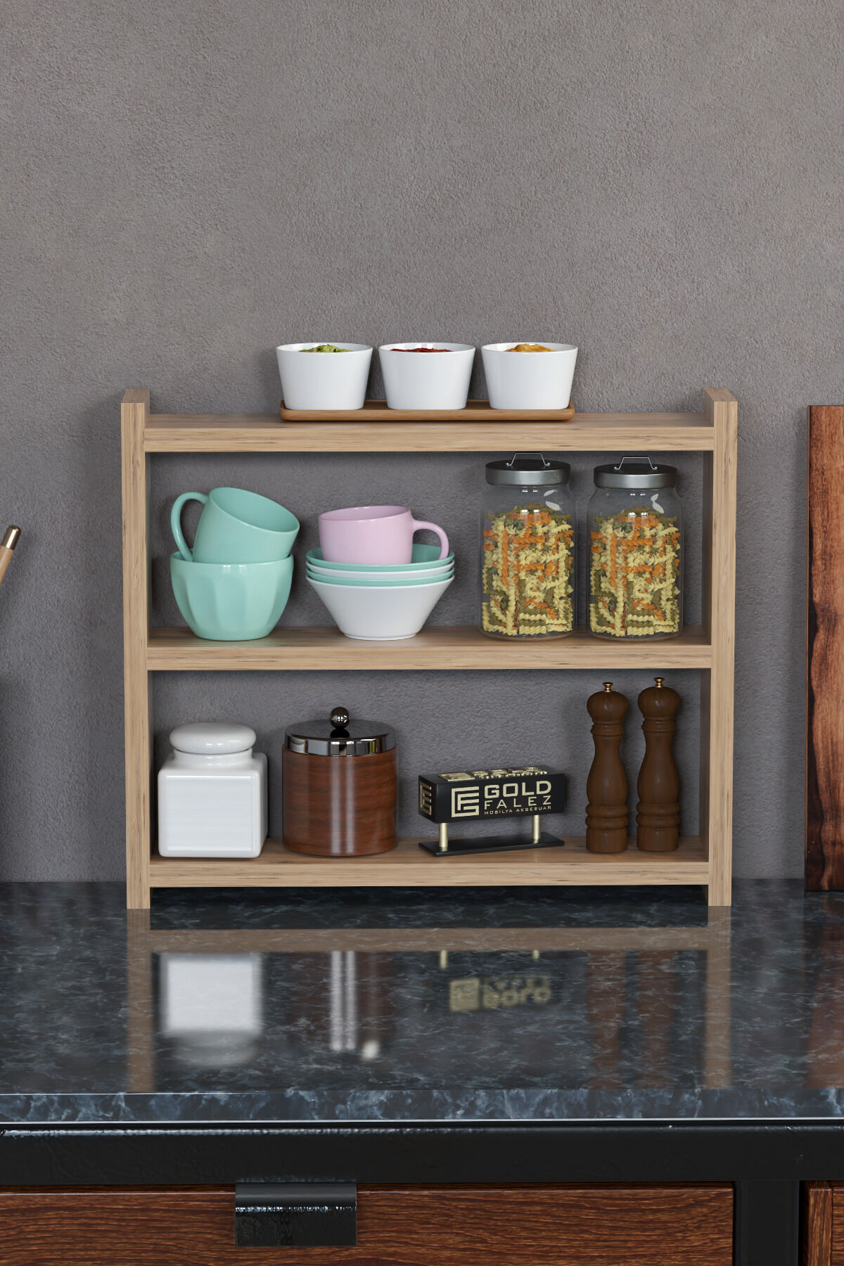 MD 3-Tier Countertop Organiser Walnut