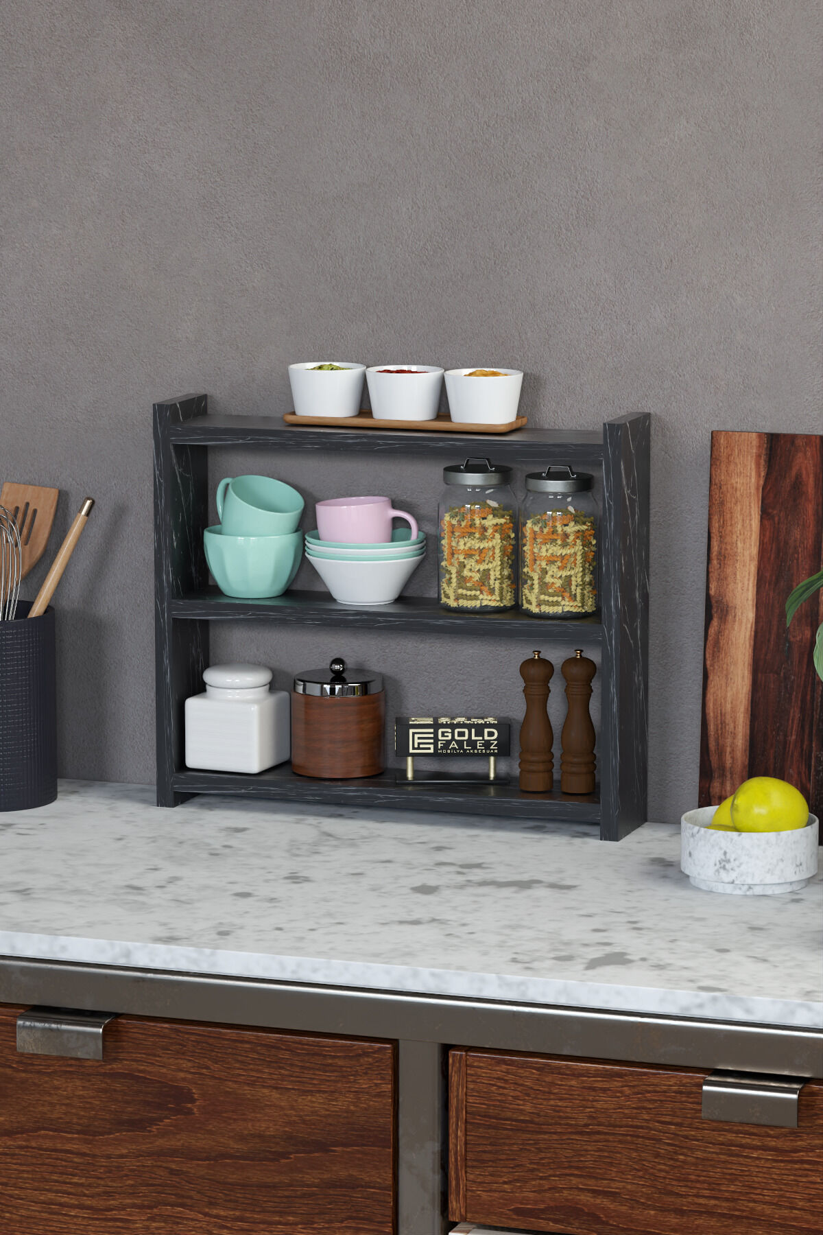 MD 3-Tier Countertop Organiser Black