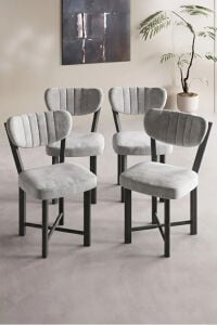 Sandalye 4 Adet Baby Face Kumaş Metal Ayak Modern Mutfak Sandalyesi Cafe Balkon Ofis Elma