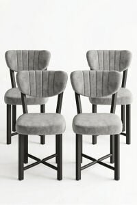 Sandalye 4 Adet Baby Face Kumaş Metal Ayak Modern Mutfak Sandalyesi Cafe Balkon Ofis Elma