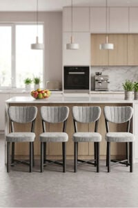 Sandalye 4 Adet Baby Face Kumaş Metal Ayak Modern Mutfak Sandalyesi Cafe Balkon Ofis Elma