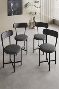 Sandalye 4 Adet Keten Kumaş Metal Ayak Modern Mutfak Sandalyesi Cafe Balkon Ofis Teddy 9809 Antrasit