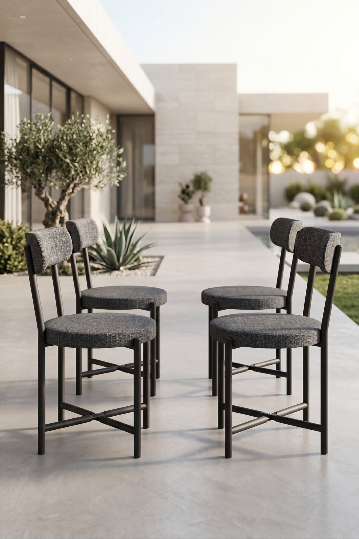 4-Piece Chair Linen Fabric Metal Legged Modern Kitchen Chair Cafe Balcony Office Teddy 9809 Anthracite