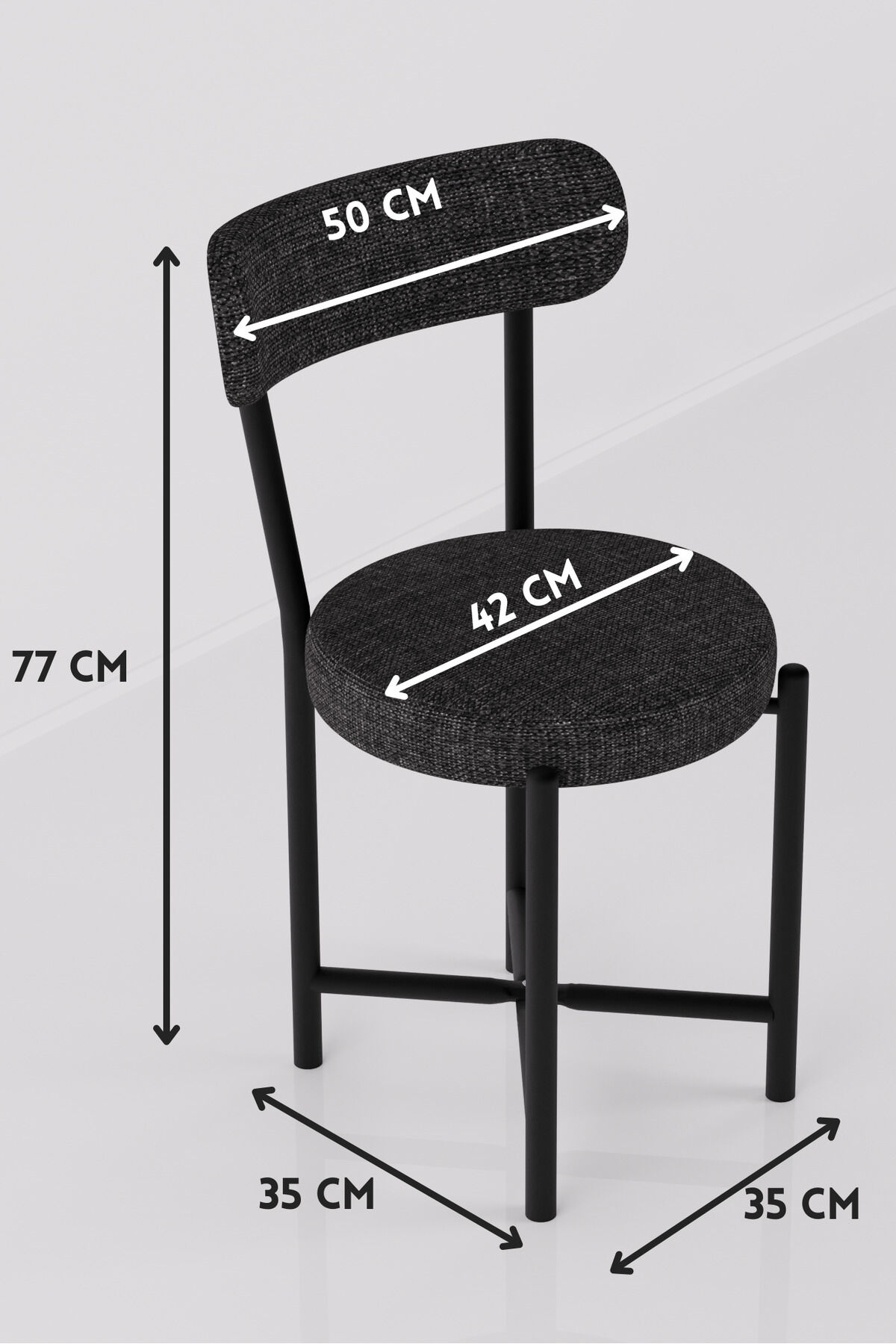 4-Piece Chair Linen Fabric Metal Legged Modern Kitchen Chair Cafe Balcony Office Teddy 9809 Anthracite
