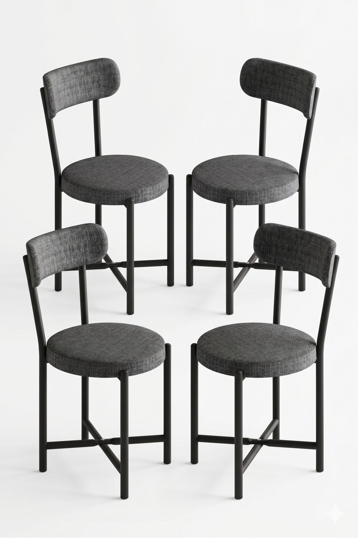 4-Piece Chair Linen Fabric Metal Legged Modern Kitchen Chair Cafe Balcony Office Teddy 9809 Anthracite