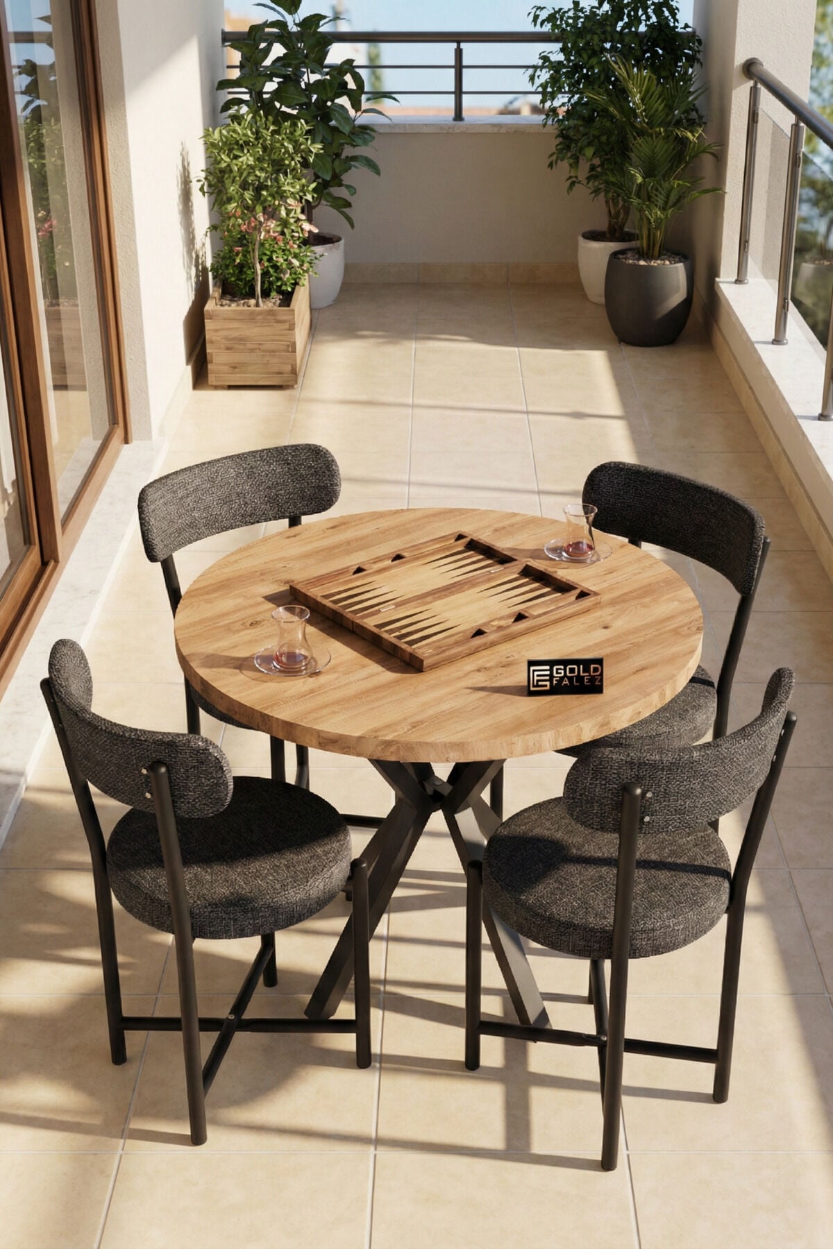 4-Piece Chair Linen Fabric Metal Legged Modern Kitchen Chair Cafe Balcony Office Teddy 9809 Anthracite