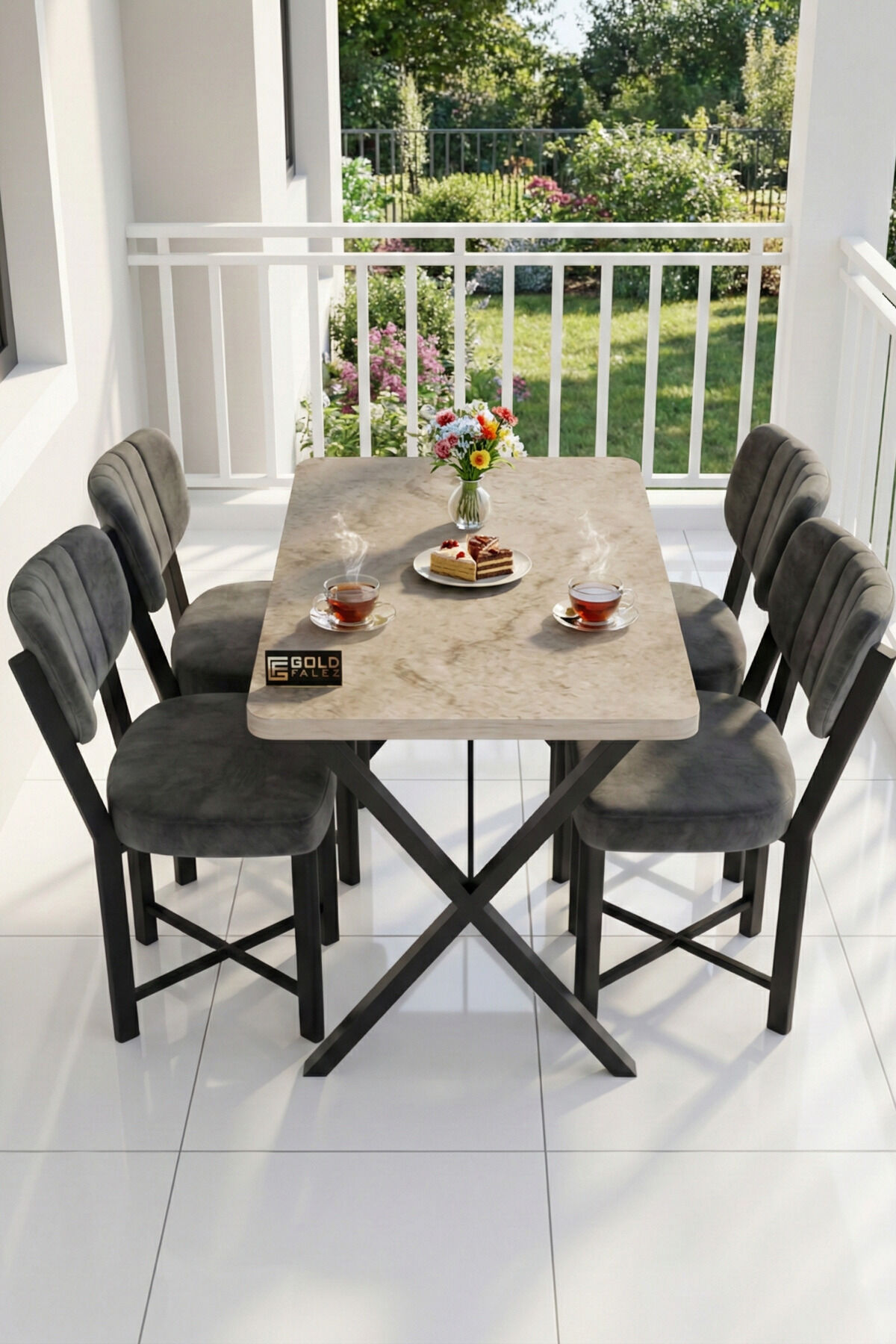 4-Piece Chair Linen Fabric Metal Legged Modern Kitchen Chair Cafe Balcony Office Teddy 9809 Anthracite