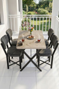 Sandalye 4 Adet Keten Kumaş Metal Ayak Modern Mutfak Sandalyesi Cafe Balkon Ofis Teddy 9809 Antrasit