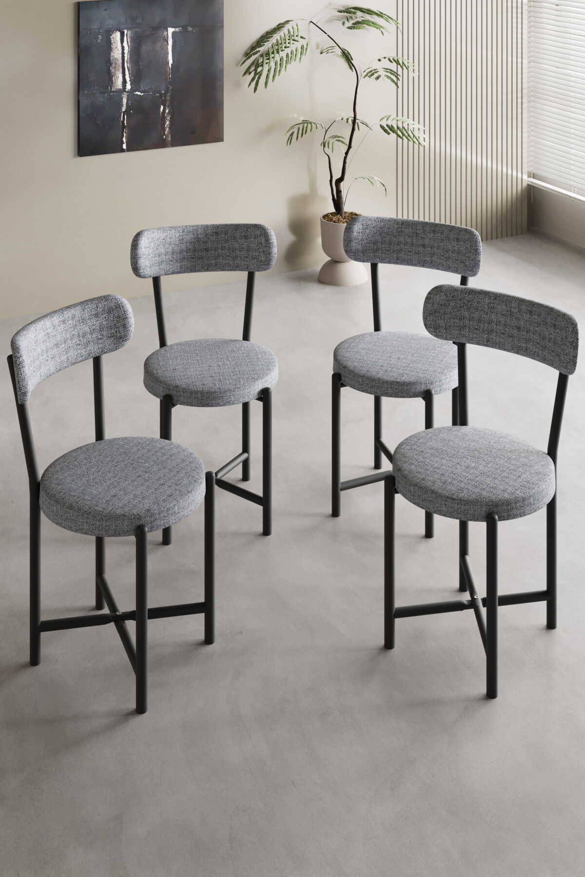 MD Teddy Metal Chair Linen Grey 4-Piece