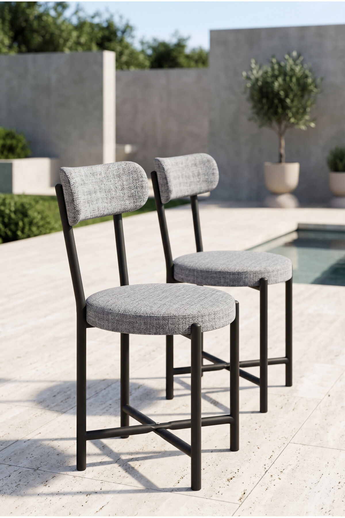 Teddy 9812 Chair 2-Piece Linen Fabric Metal Legs Modern Kitchen Chair Cafe Balcony Office Grey