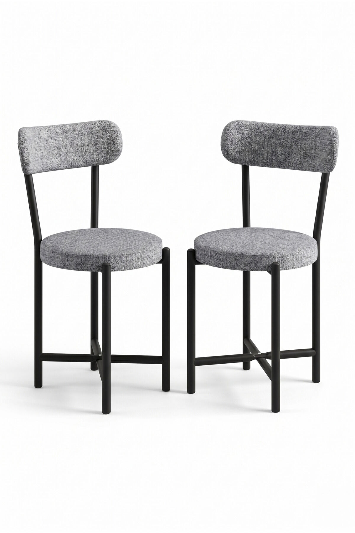 Teddy 9812 Chair 2-Piece Linen Fabric Metal Legs Modern Kitchen Chair Cafe Balcony Office Grey