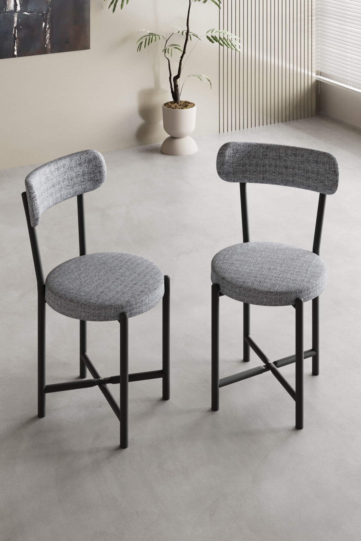 Teddy 9812 Chair 2-Piece Linen Fabric Metal Legs Modern Kitchen Chair Cafe Balcony Office Grey