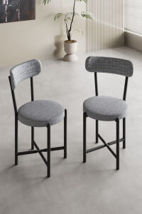 Sandalye 2 Adet Keten Kumaş Metal Ayak Modern Mutfak Sandalyesi Cafe Balkon Ofis Teddy 9812 Gri