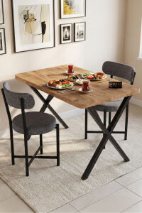 Sandalye 2 Adet Keten Kumaş Metal Ayak Modern Mutfak Sandalyesi Cafe Balkon Ofis Teddy 9812 Gri