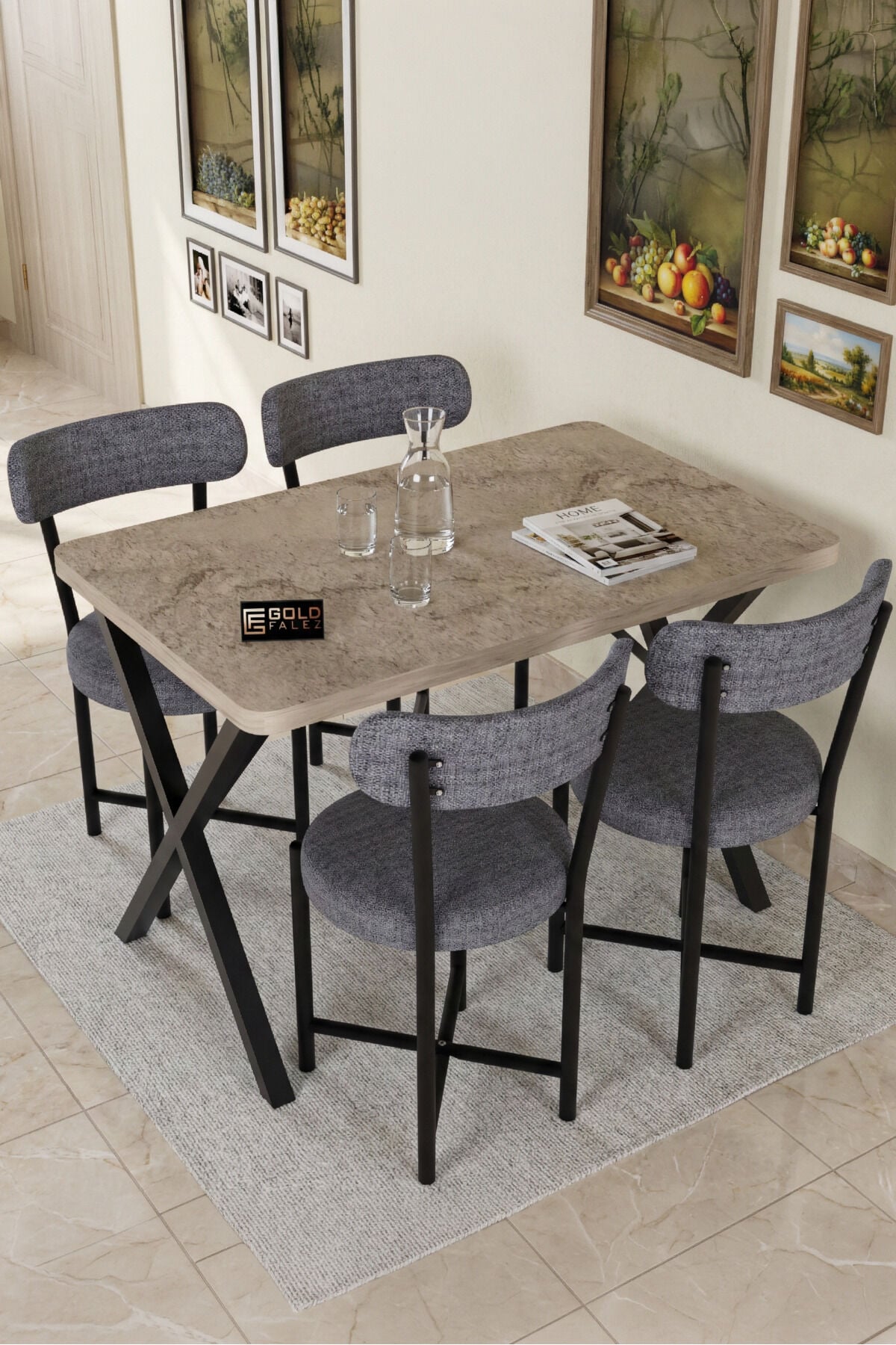 Teddy 9812 Chair 2-Piece Linen Fabric Metal Legs Modern Kitchen Chair Cafe Balcony Office Grey