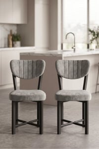 Sandalye 2 Adet Baby Face Kumaş Metal Ayak Modern Mutfak Sandalyesi Cafe Balkon Ofis Elma 9810 Gri