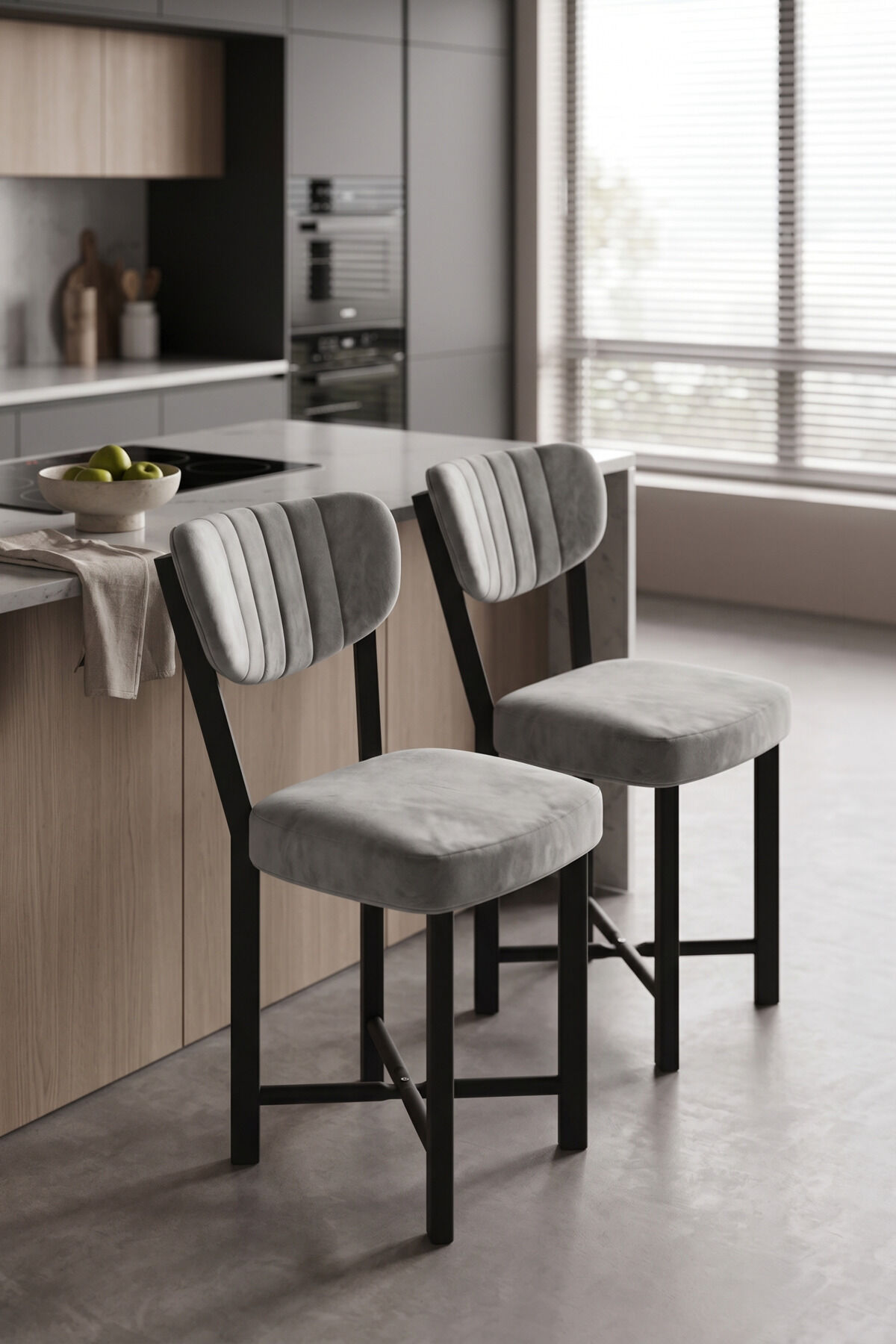 Elma 9810 Chair 2-Piece Baby Face Fabric Metal Legs Modern Kitchen Chair Cafe Balcony Office Grey