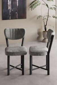 Sandalye 2 Adet Baby Face Kumaş Metal Ayak Modern Mutfak Sandalyesi Cafe Balkon Ofis Elma 9810 Gri