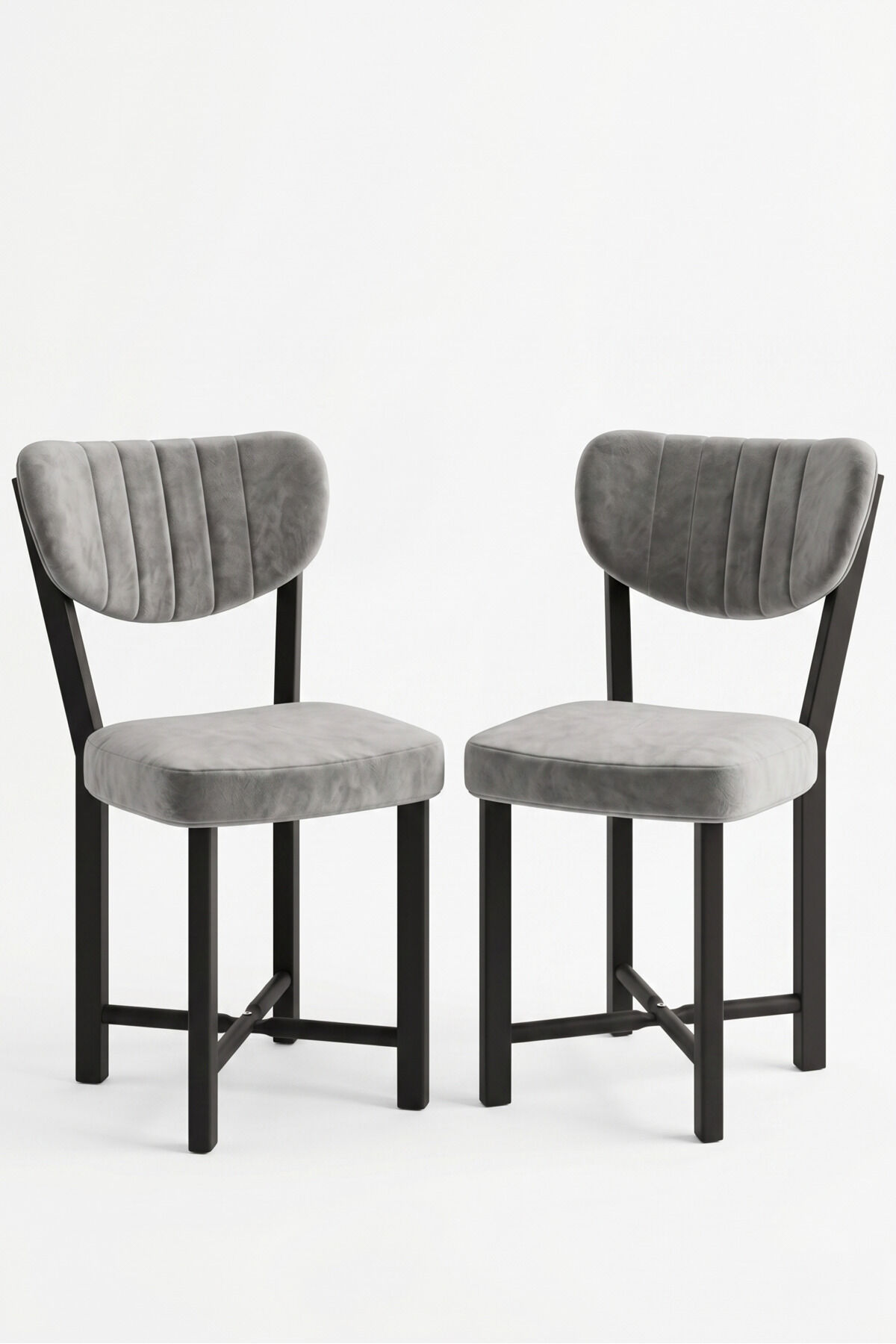 Elma 9810 Chair 2-Piece Baby Face Fabric Metal Legs Modern Kitchen Chair Cafe Balcony Office Grey