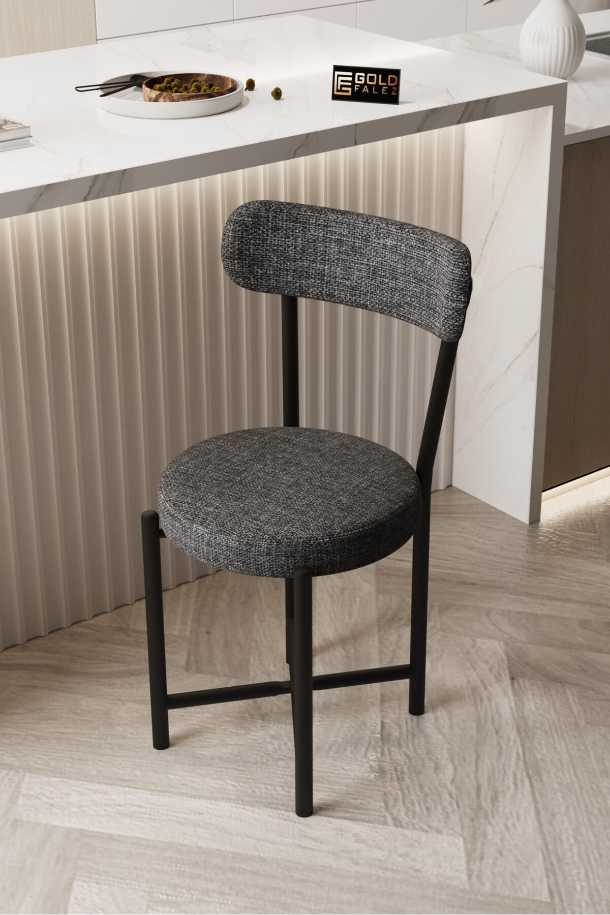 Teddy 9817 Chair 1-Piece Linen Fabric Metal Legs Modern Kitchen Chair Cafe Balcony Office Anthracite