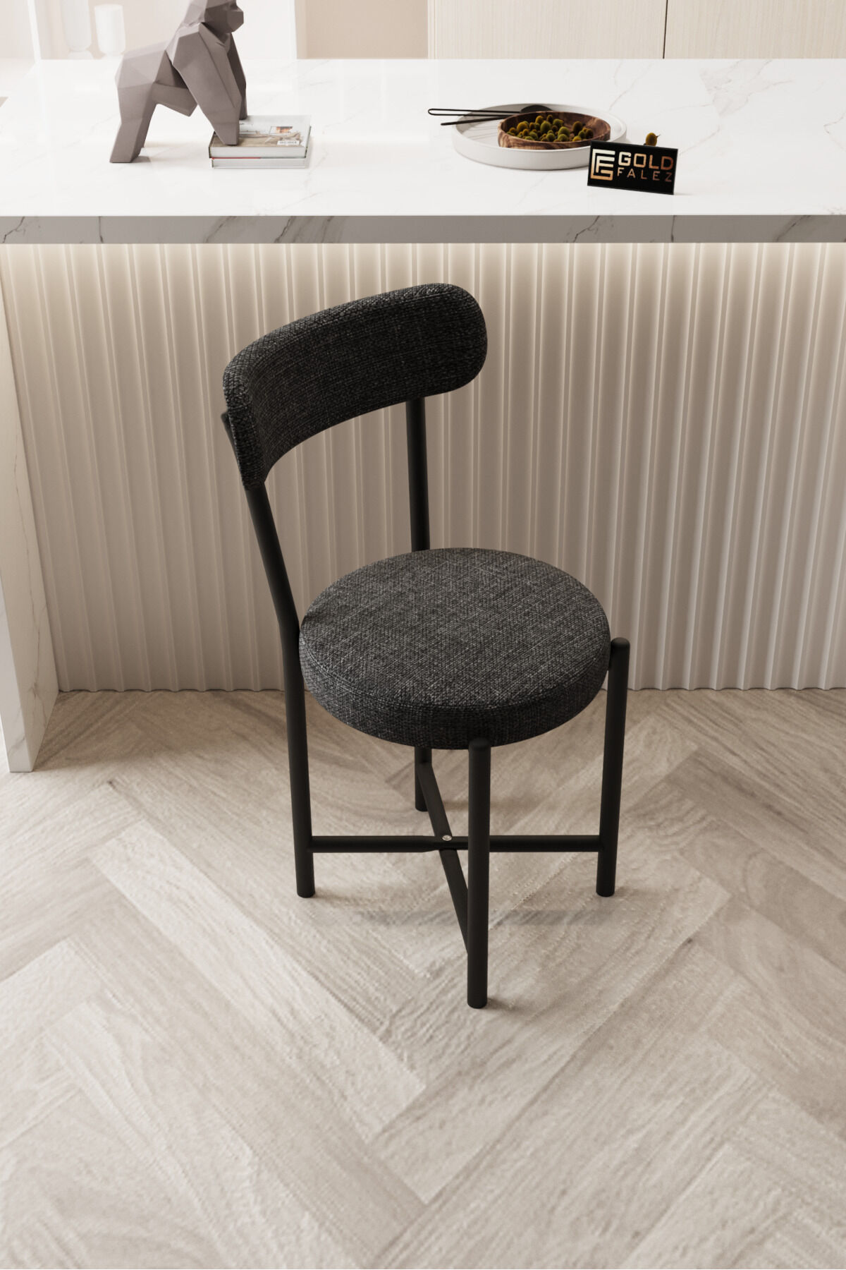 Teddy 9817 Chair 1-Piece Linen Fabric Metal Legs Modern Kitchen Chair Cafe Balcony Office Anthracite