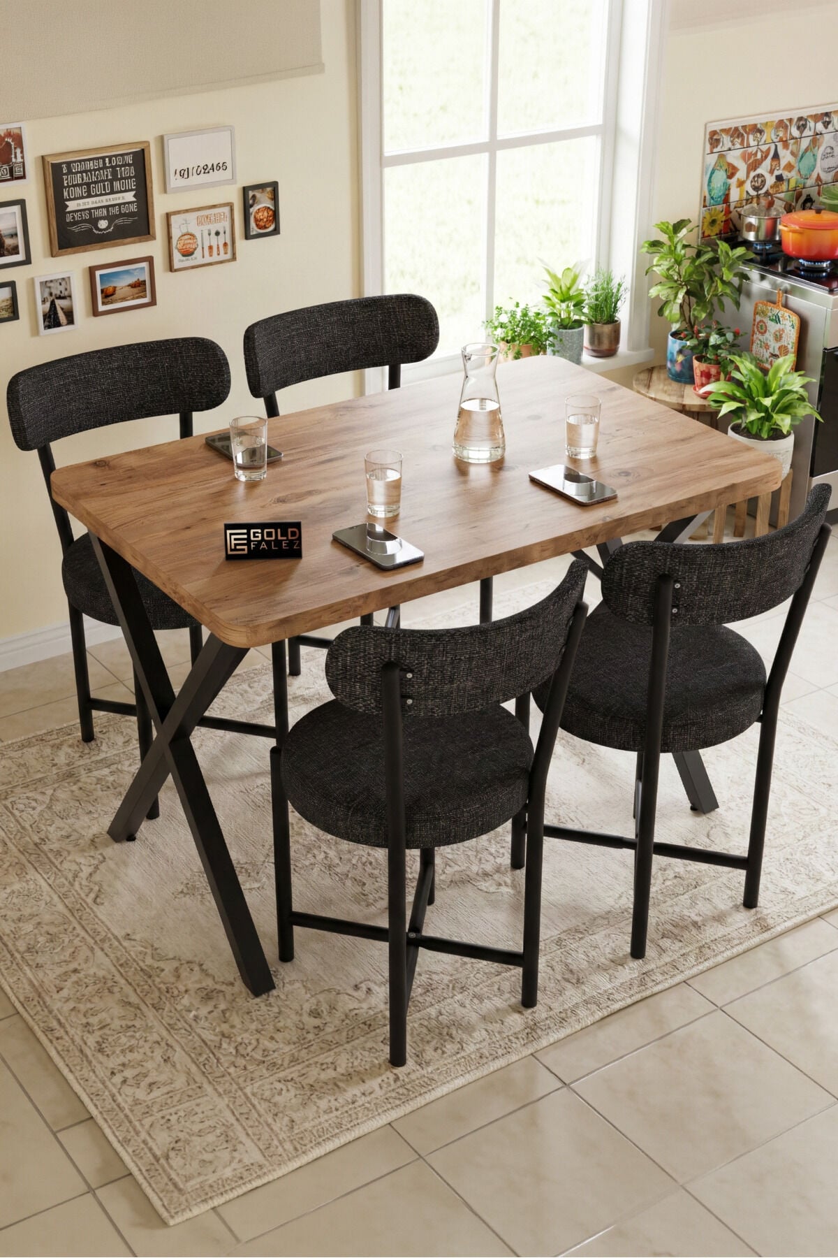 Teddy 9817 Chair 1-Piece Linen Fabric Metal Legs Modern Kitchen Chair Cafe Balcony Office Anthracite