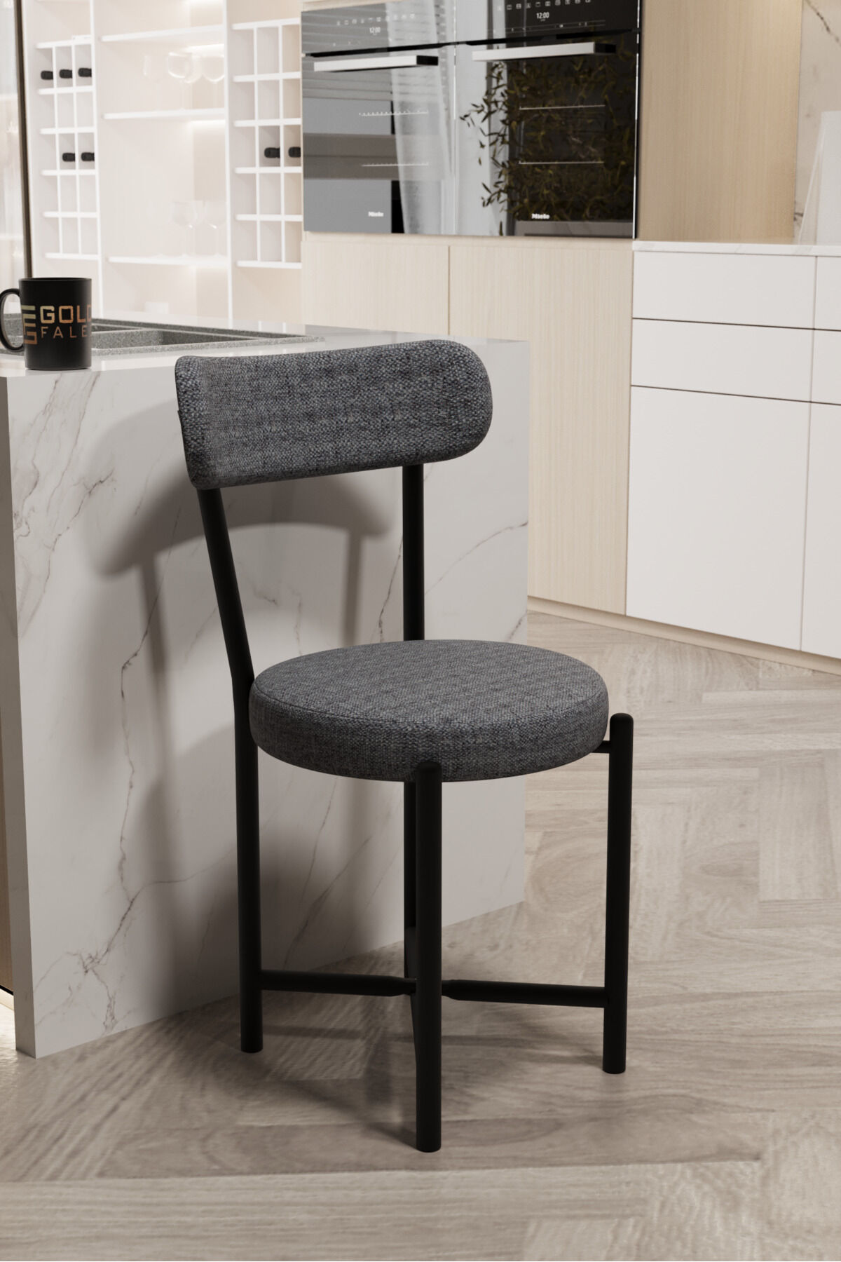 Teddy 9816 Chair 1-Piece Linen Fabric Metal Legs Modern Kitchen Chair Cafe Balcony Office Grey