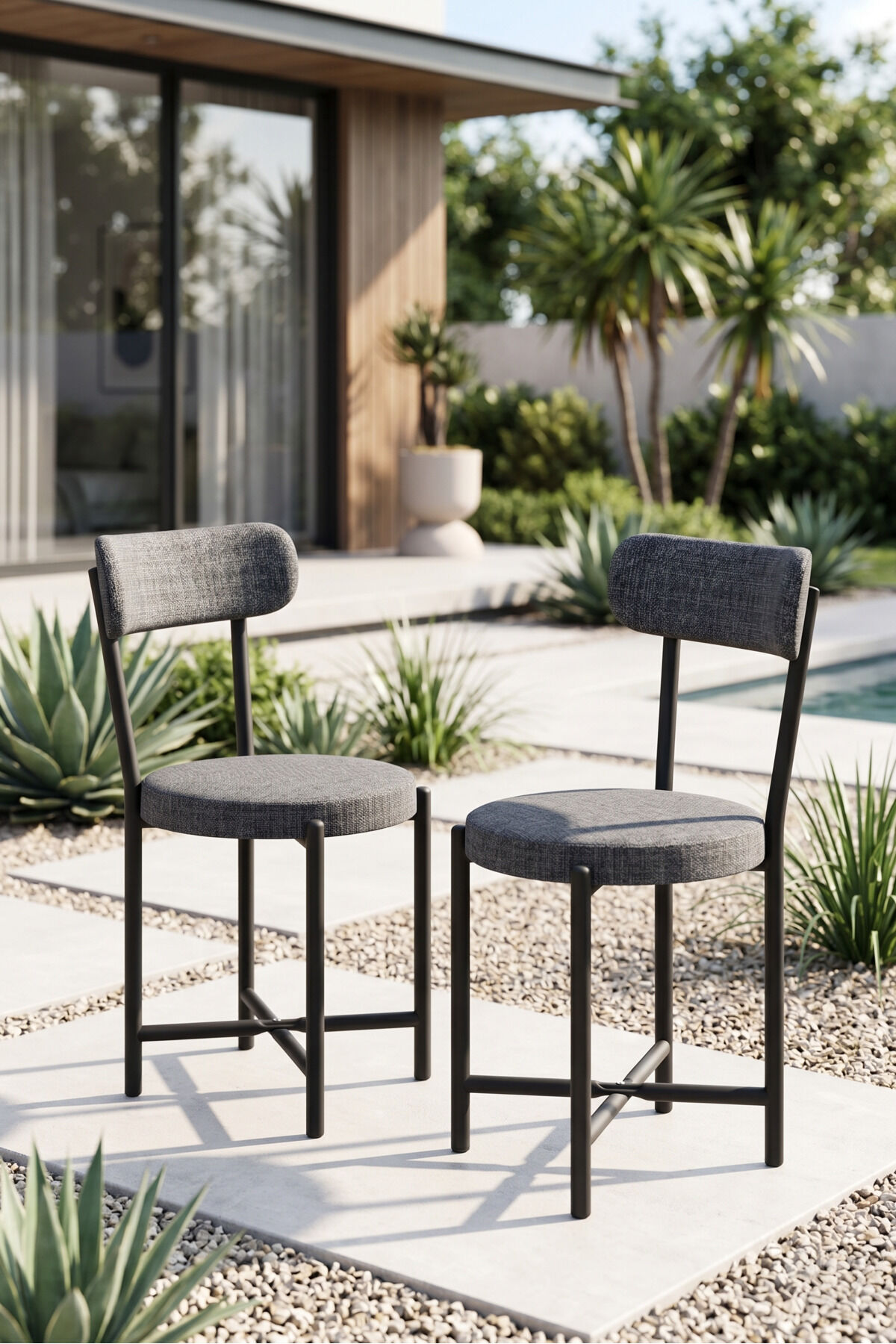 Teddy 9813 Chair 2-Piece Linen Fabric Metal Legs Modern Kitchen Chair Cafe Balcony Office Anthracite