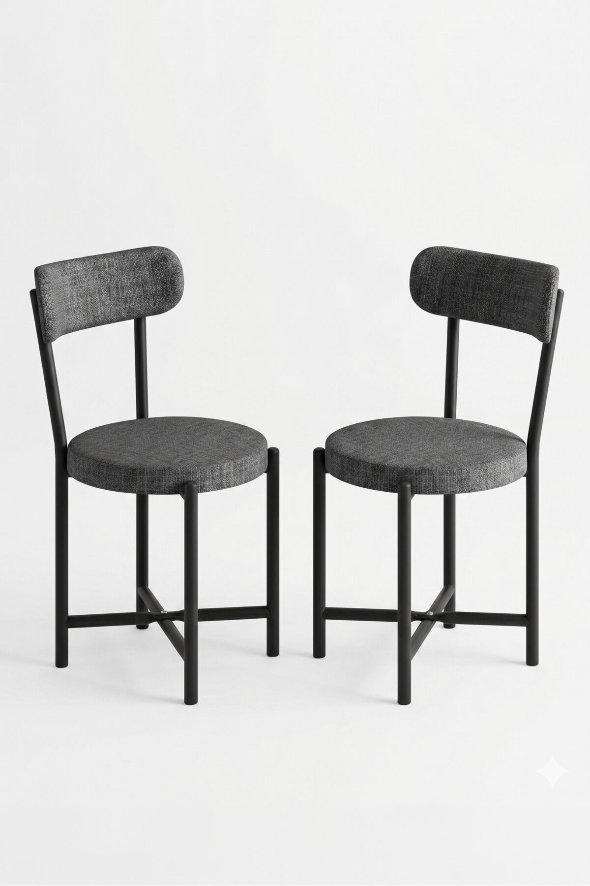 Teddy 9813 Chair 2-Piece Linen Fabric Metal Legs Modern Kitchen Chair Cafe Balcony Office Anthracite
