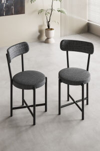 Sandalye 2 Adet Keten Kumaş Metal Ayak Modern Mutfak Sandalyesi Cafe Balkon Ofis Teddy 9813 Antrasit