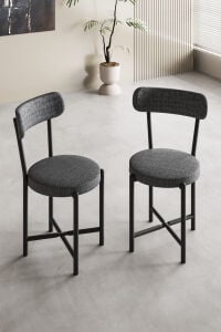 Sandalye 2 Adet Keten Kumaş Metal Ayak Modern Mutfak Sandalyesi Cafe Balkon Ofis Teddy 9813 Antrasit