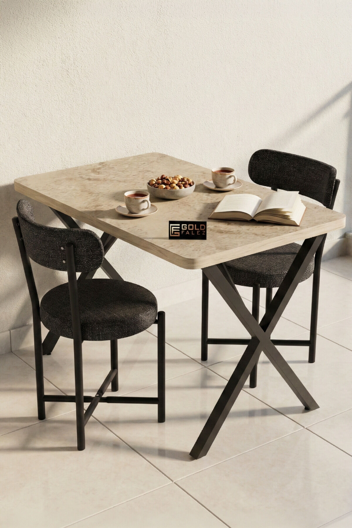 Teddy 9813 Chair 2-Piece Linen Fabric Metal Legs Modern Kitchen Chair Cafe Balcony Office Anthracite