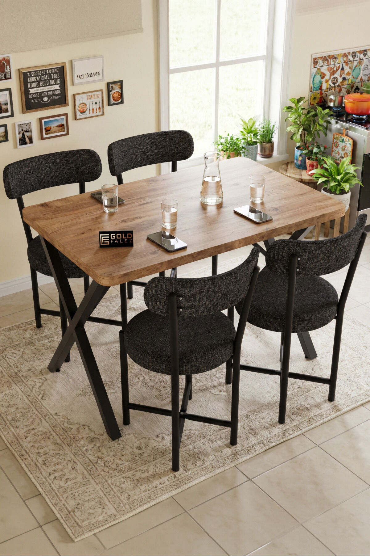 Teddy 9813 Chair 2-Piece Linen Fabric Metal Legs Modern Kitchen Chair Cafe Balcony Office Anthracite