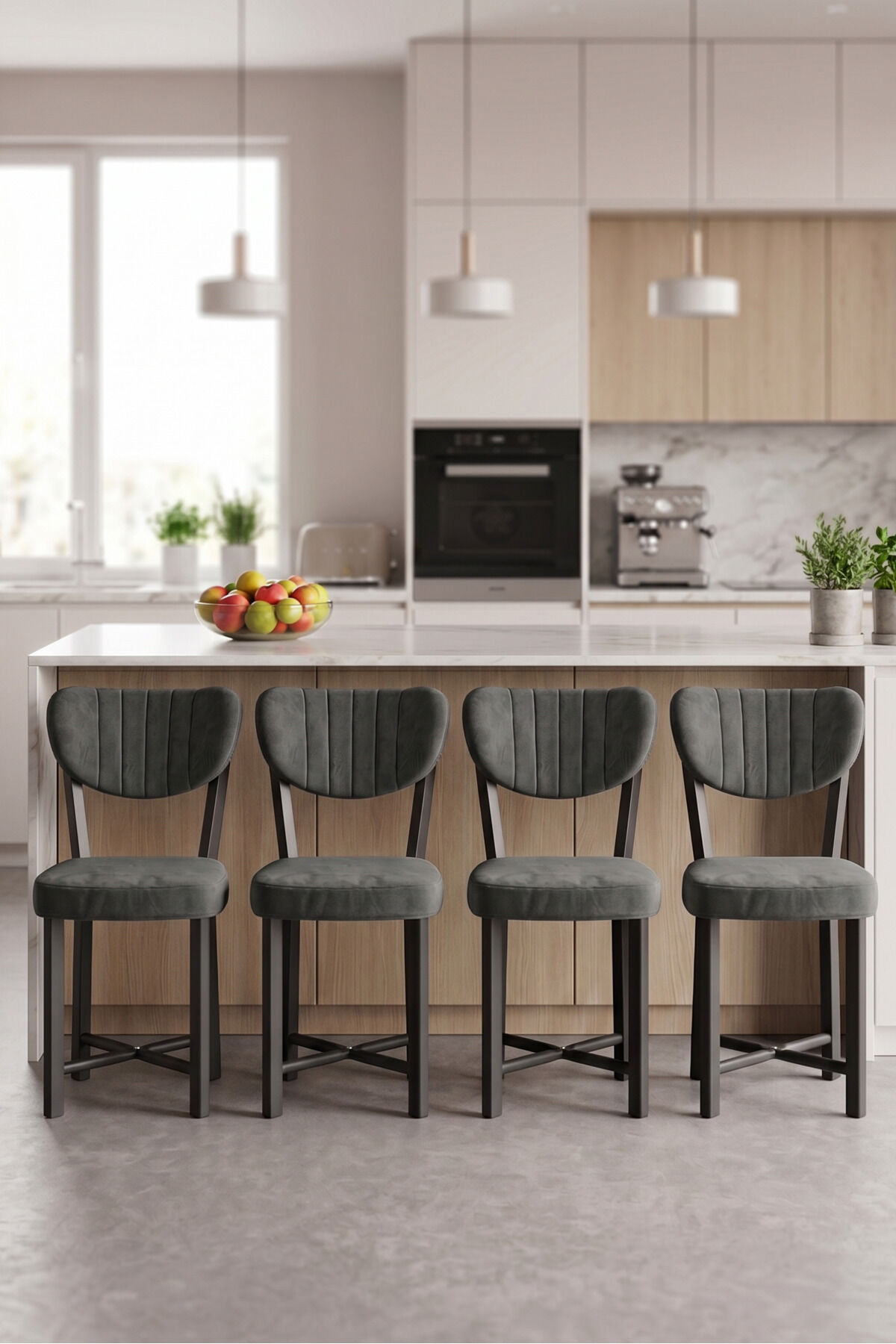 Elma Chair 4-Piece Baby Face Fabric Metal Legs Modern Kitchen Chair Cafe Balcony Office