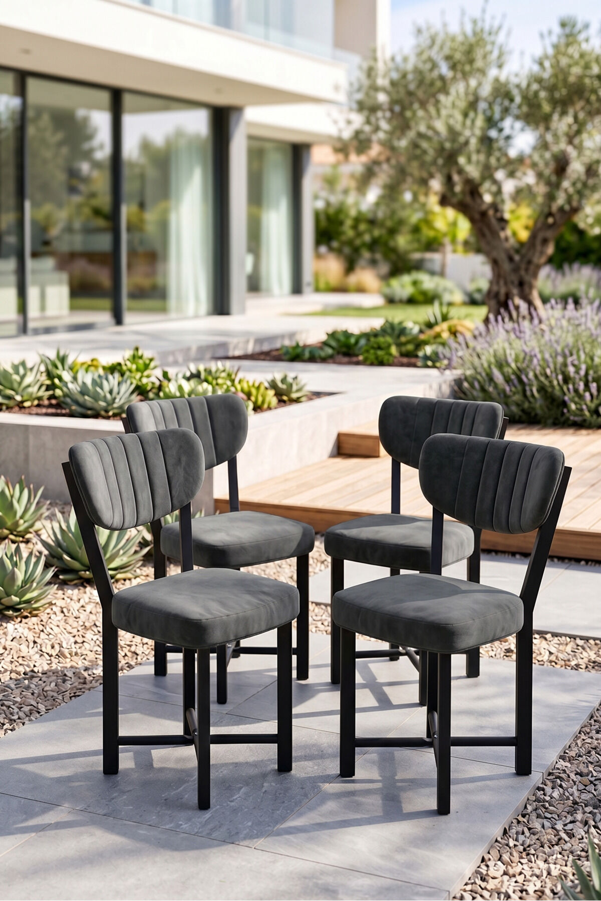 Elma Chair 4-Piece Baby Face Fabric Metal Legs Modern Kitchen Chair Cafe Balcony Office