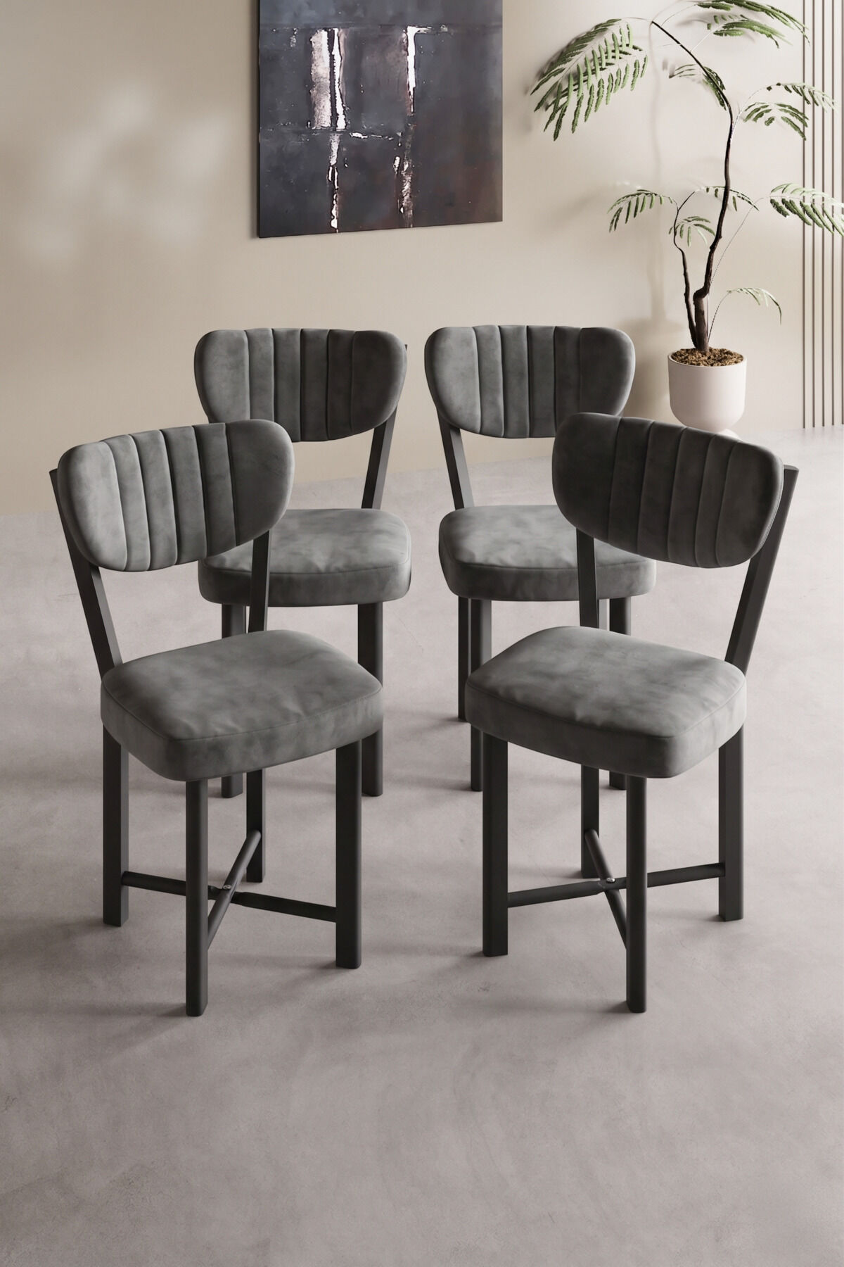 Elma Chair 4-Piece Baby Face Fabric Metal Legs Modern Kitchen Chair Cafe Balcony Office