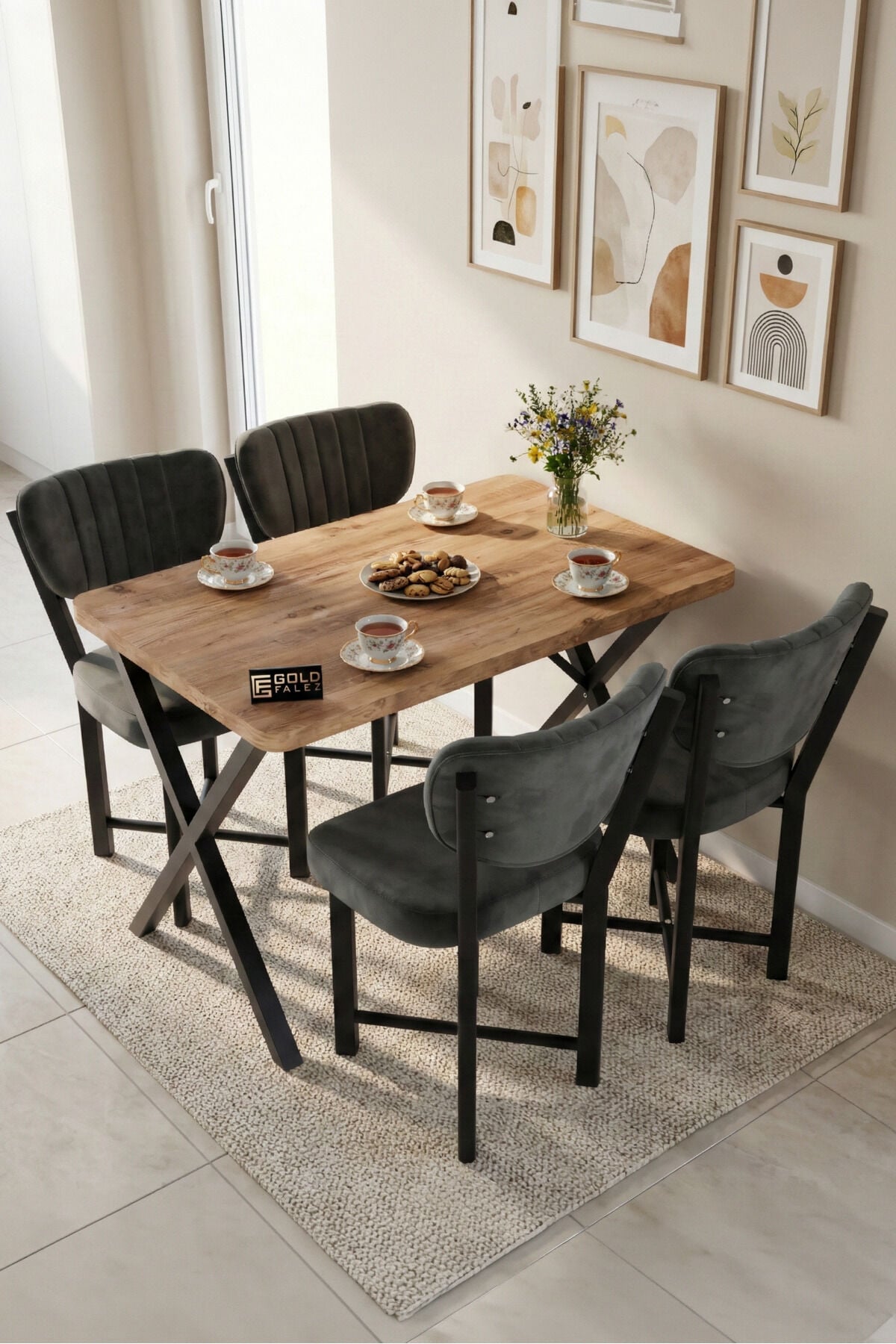Elma Chair 4-Piece Baby Face Fabric Metal Legs Modern Kitchen Chair Cafe Balcony Office