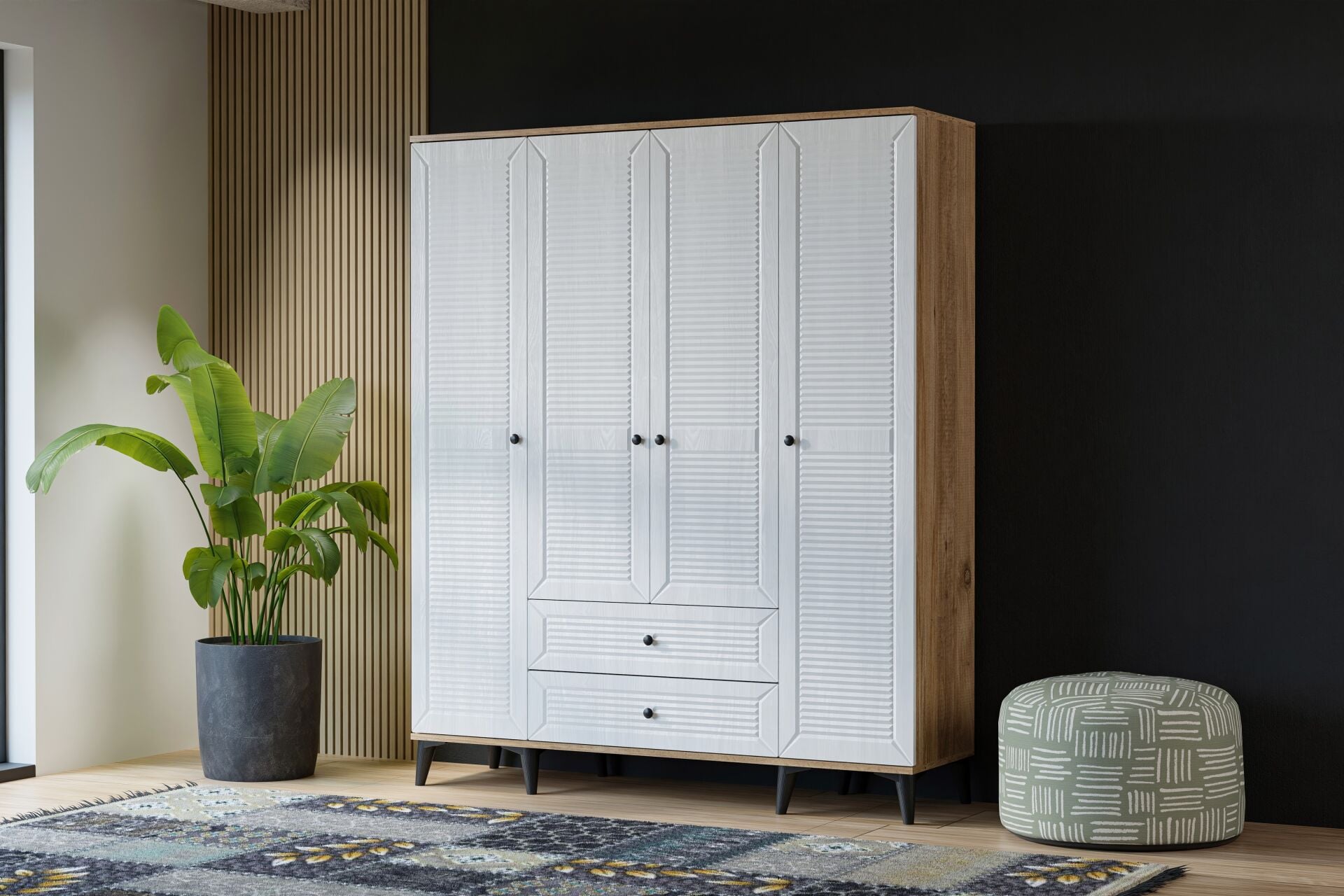 Naz 4 Kapılı Dolap - Atlantik Çam / Beyaz TN0430