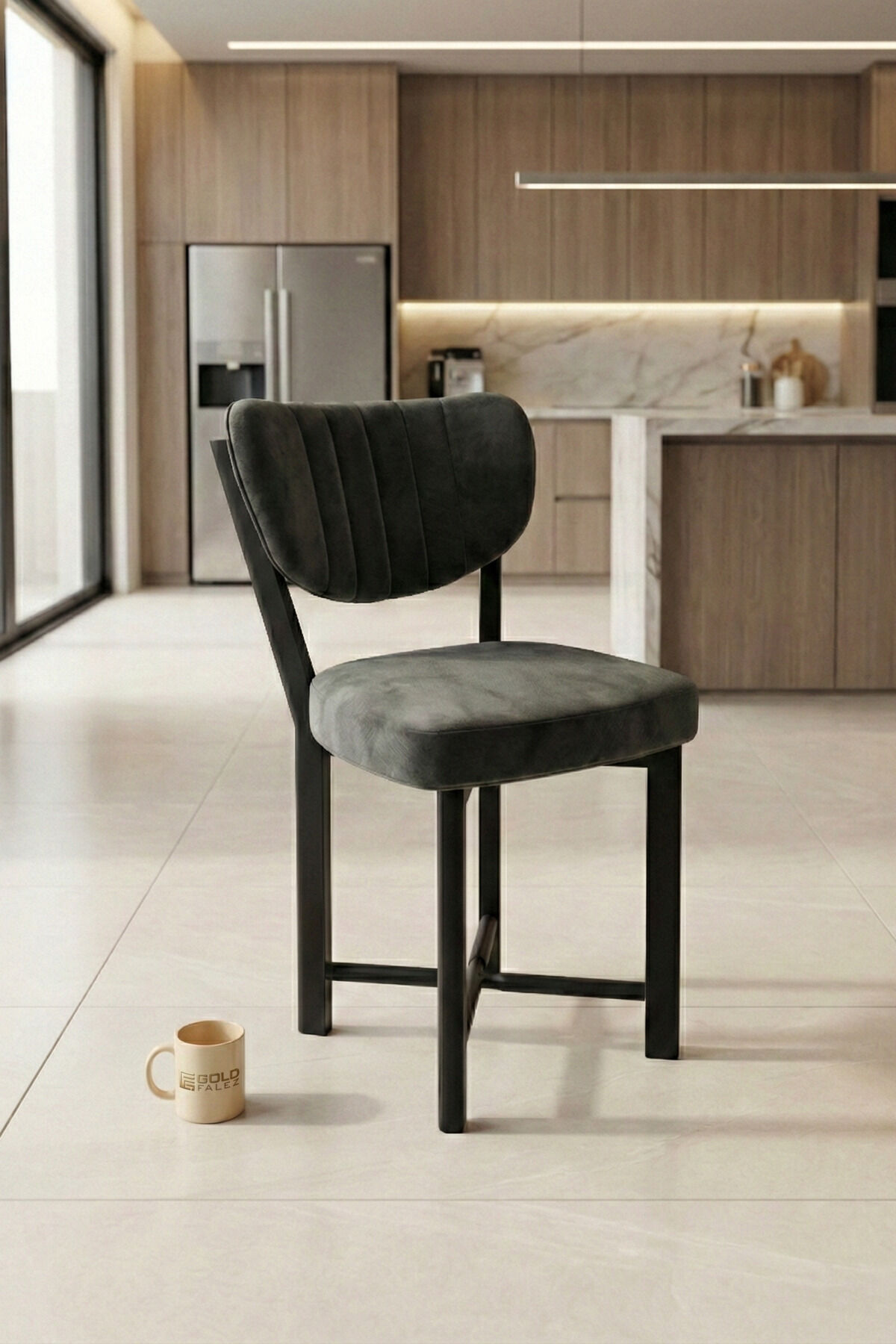 1-Piece Chair Baby Face Fabric Metal Modern Kitchen Chair Cafe Balcony Office Elma 9815 Anthracite