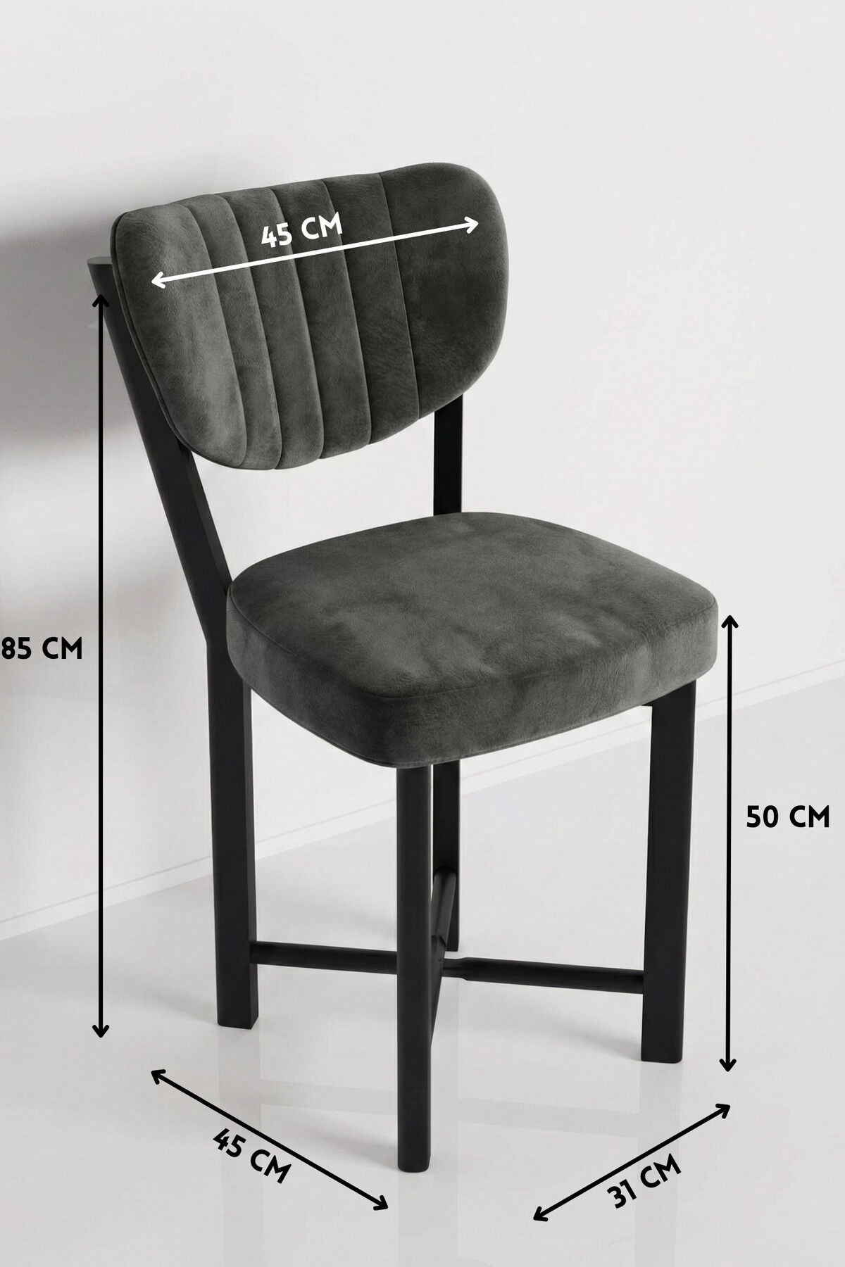 1-Piece Chair Baby Face Fabric Metal Modern Kitchen Chair Cafe Balcony Office Elma 9815 Anthracite