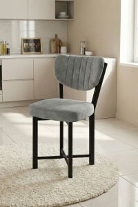 Sandalye 1 Adet Baby Face Kumaş Metal Modern Mutfak Sandalyesi Cafe Balkon Ofis Elma 9814 Gri