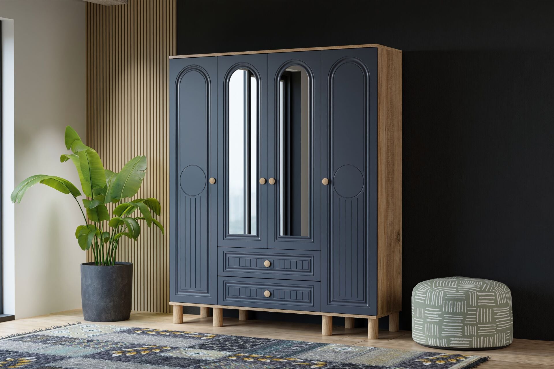 Bohem 4 Kapılı Dolap - Atlantik Çam / Antrasit TN0434