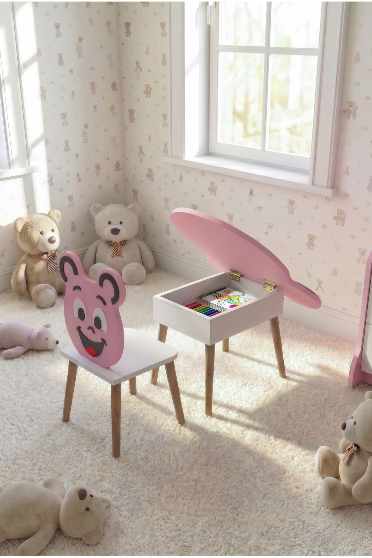 MD Happy Face Children's Table Pink