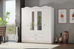 Taçlı 4 Kapılı Dolap - Beyaz TN0435