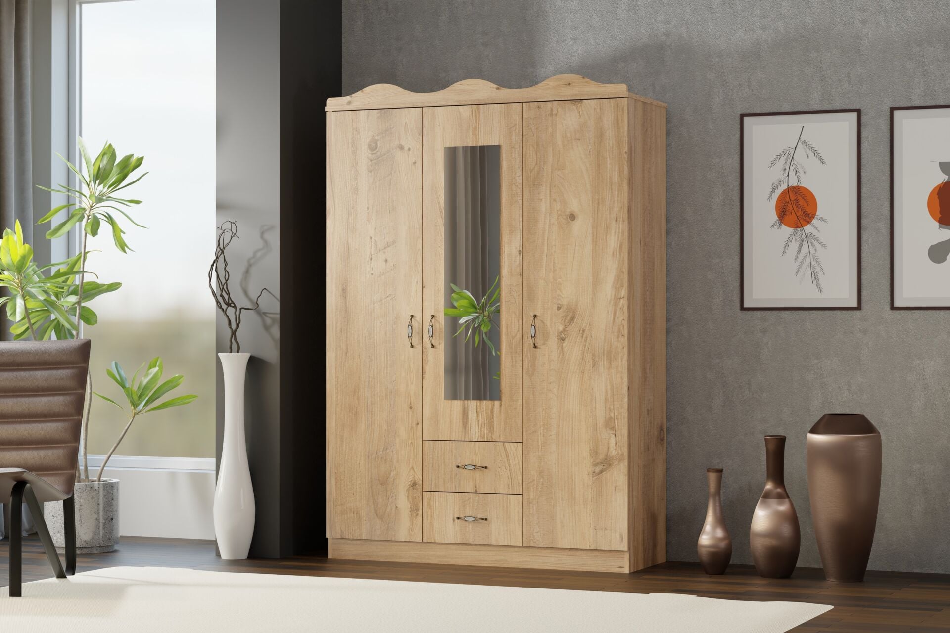 Taçlı 3 Kapılı Dolap - Atlantik Çam TN0439